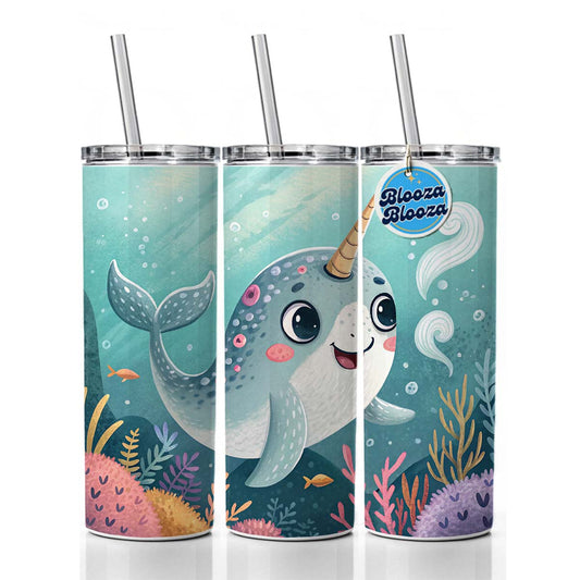 Narwhal Children's Illustration Style Skinny Tumbler 20oz with Straw Insulated Water Bottle Gift