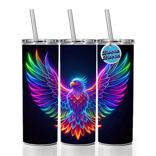 Neon Eagle Firebird Bird Skinny Tumbler 20oz with Straw Insulated Water Bottle Gift
