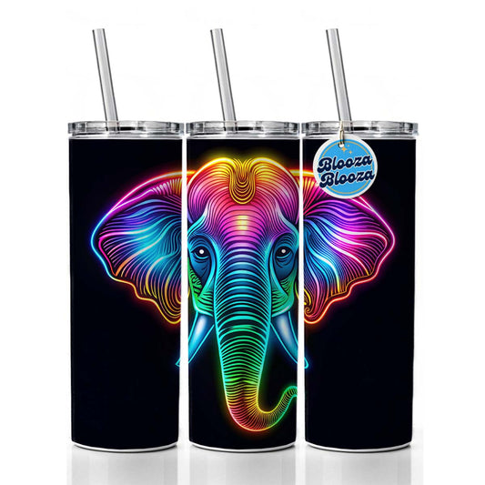 Neon Elephant Face Skinny Tumbler 20oz with Straw Insulated Water Bottle Gift