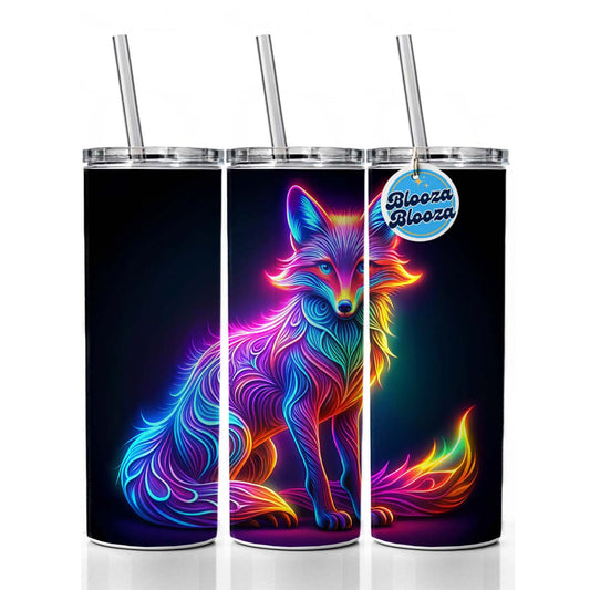 Neon Fox Skinny Tumbler 20oz with Straw Insulated Water Bottle Gift