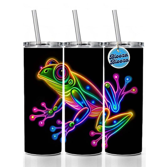 Neon Frog Skinny Tumbler 20oz with Straw Insulated Water Bottle Gift