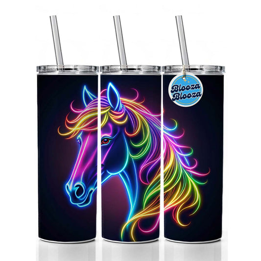 Neon Horse Head Skinny Tumbler 20oz with Straw Insulated Water Bottle Gift