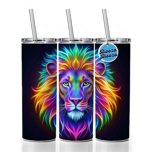 Neon Lion Skinny Tumbler 20oz with Straw Insulated Water Bottle Gift