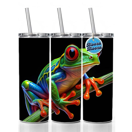 Neon Red-Eyed Tree Frog Skinny Tumbler 20oz with Straw Insulated Water Bottle Gift