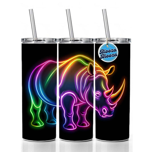 Neon Rhino Skinny Tumbler 20oz with Straw Insulated Water Bottle Gift