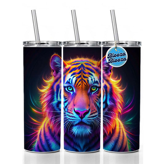 Neon Tiger Skinny Tumbler 20oz with Straw Insulated Water Bottle Gift