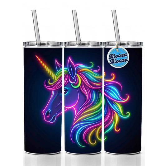 Neon Unicorn Head Fantasy Skinny Tumbler 20oz with Straw Insulated Water Bottle Gift