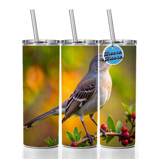 Northern Mockingbird Backyard Bird Skinny Tumbler 20oz with Straw Insulated Water Bottle Gift