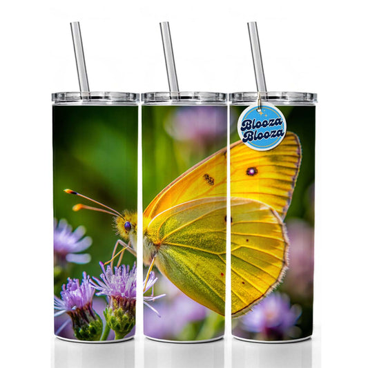 Orange Sulphur Butterfly Skinny Tumbler 20oz with Straw Insulated Water Bottle Gift
