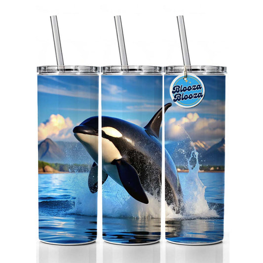Orca Killer Whale Jumping Skinny Tumbler 20oz with Straw Insulated Water Bottle Gift