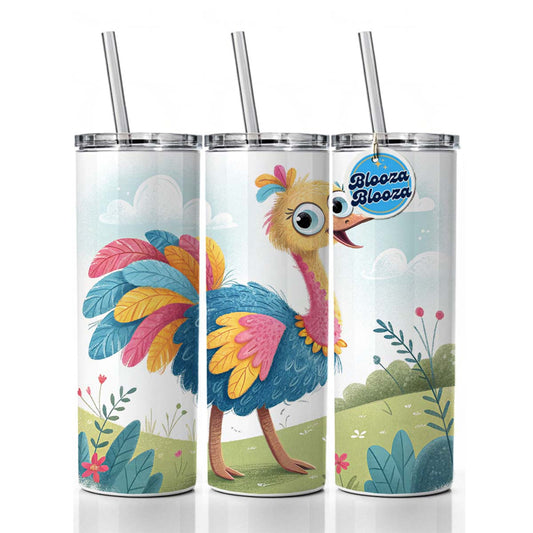 Ostrich Children's Illustration Style Skinny Tumbler 20oz with Straw Insulated Water Bottle Gift