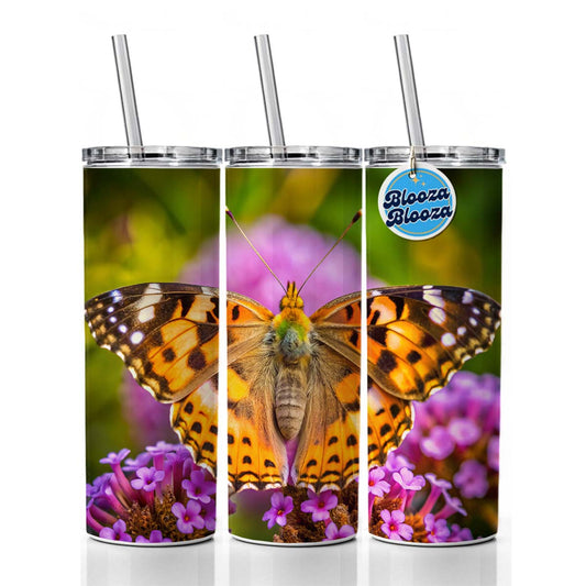 Painted Lady Butterfly Skinny Tumbler 20oz with Straw Insulated Water Bottle Gift