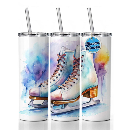 Pair Of Figure Skates Watercolor Skinny Tumbler 20oz with Straw Insulated Water Bottle Gift