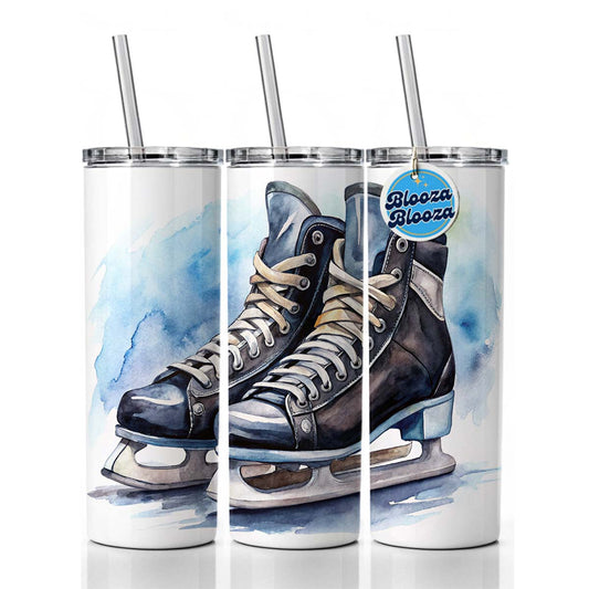 Pair Of Hockey Ice Skates Watercolor Skinny Tumbler 20oz with Straw Insulated Water Bottle Gift