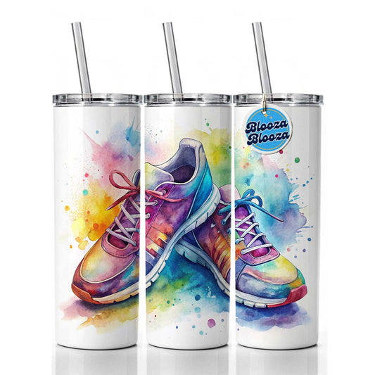 Pair Of Running Shoes Watercolor Skinny Tumbler 20oz with Straw Insulated Water Bottle Gift