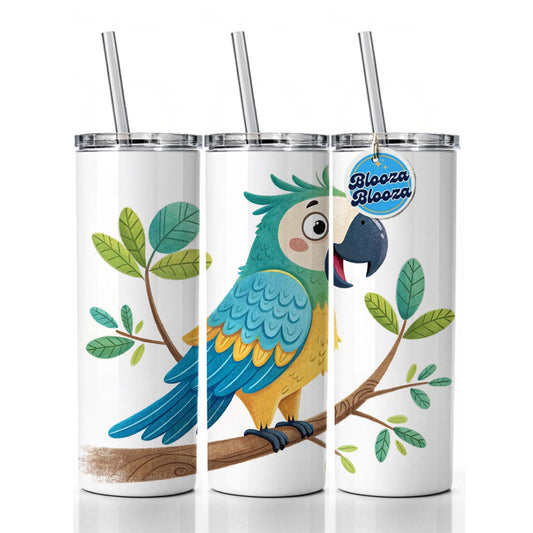 Parrot Children's Illustration Style Skinny Tumbler 20oz with Straw Insulated Water Bottle Gift