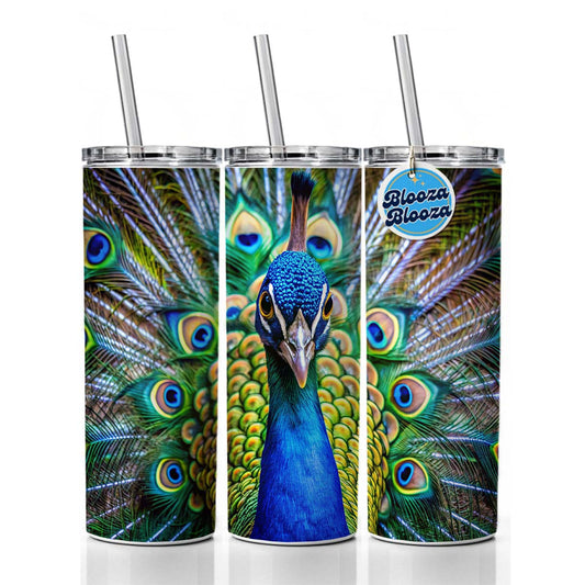 Peacock Skinny Tumbler 20oz with Straw Insulated Water Bottle Gift