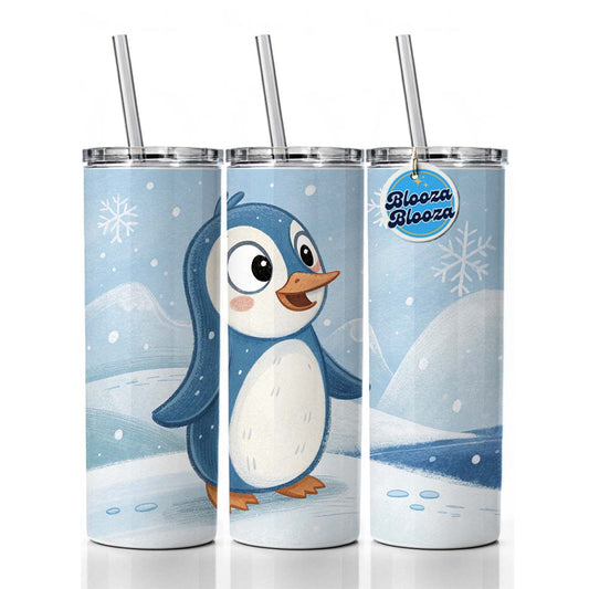 Penguin Children's Illustration Style Skinny Tumbler 20oz with Straw Insulated Water Bottle Gift