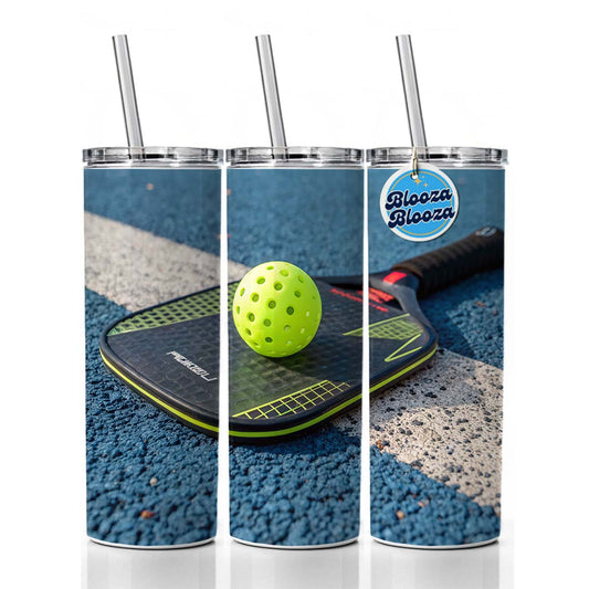 Pickleball Paddle and Ball on Court Skinny Tumbler 20oz with Straw Insulated Water Bottle Gift