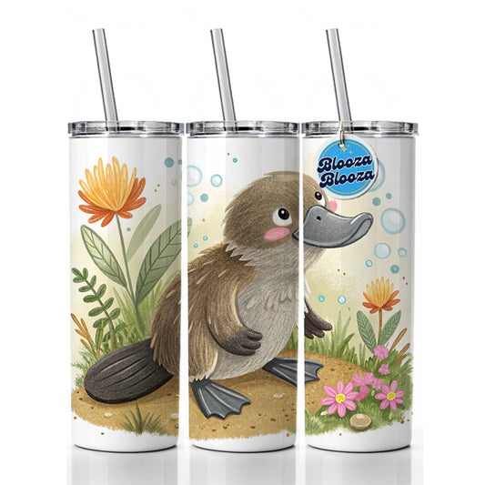 Platypus Children's Illustration Style Skinny Tumbler 20oz with Straw Insulated Water Bottle Gift