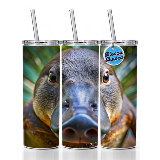 Platypus Face Skinny Tumbler 20oz with Straw Insulated Water Bottle Gift
