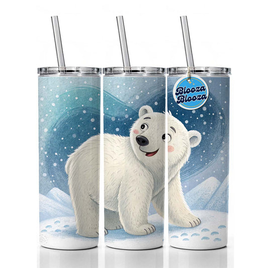 Polar Bear Children's Illustration Style Skinny Tumbler 20oz with Straw Insulated Water Bottle Gift