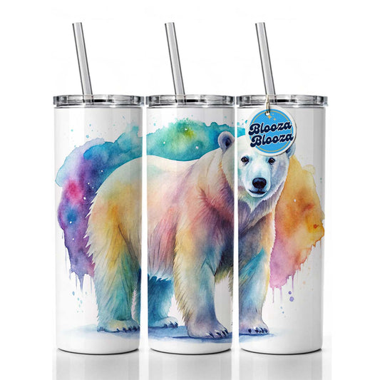 Polar Bear Watercolor Skinny Tumbler 20oz with Straw Insulated Water Bottle Gift