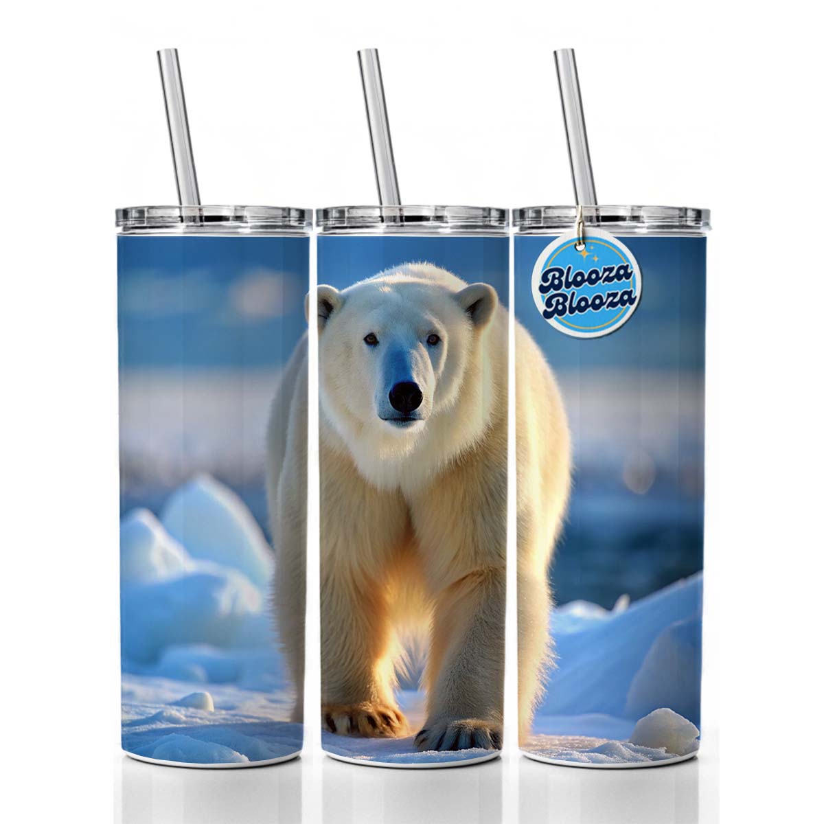 Polar Bear Skinny Tumbler 20oz with Straw Insulated Water Bottle Gift
