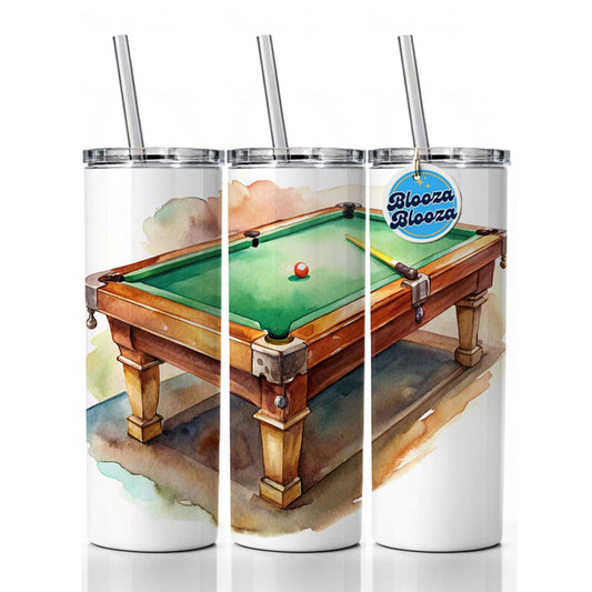 Pool Billiards Table Watercolor Skinny Tumbler 20oz with Straw Insulated Water Bottle Gift