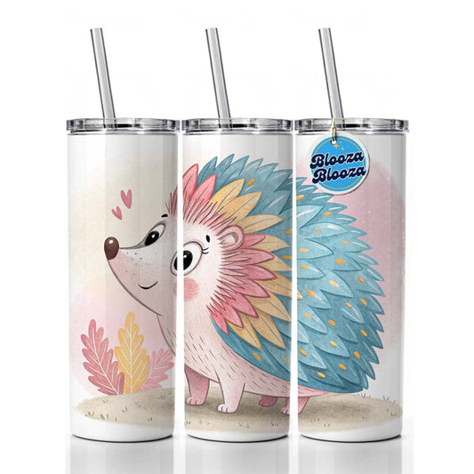 Porcupine Children's Illustration Style Skinny Tumbler 20oz with Straw Insulated Water Bottle Gift