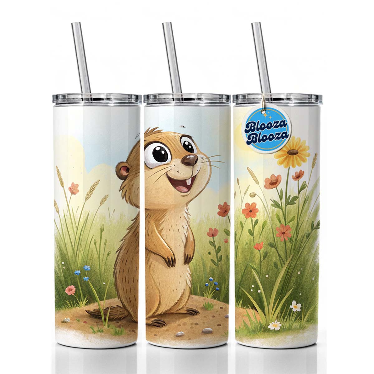 Prairie Dog Children's Illustration Style Skinny Tumbler 20oz with Straw Insulated Water Bottle Gift