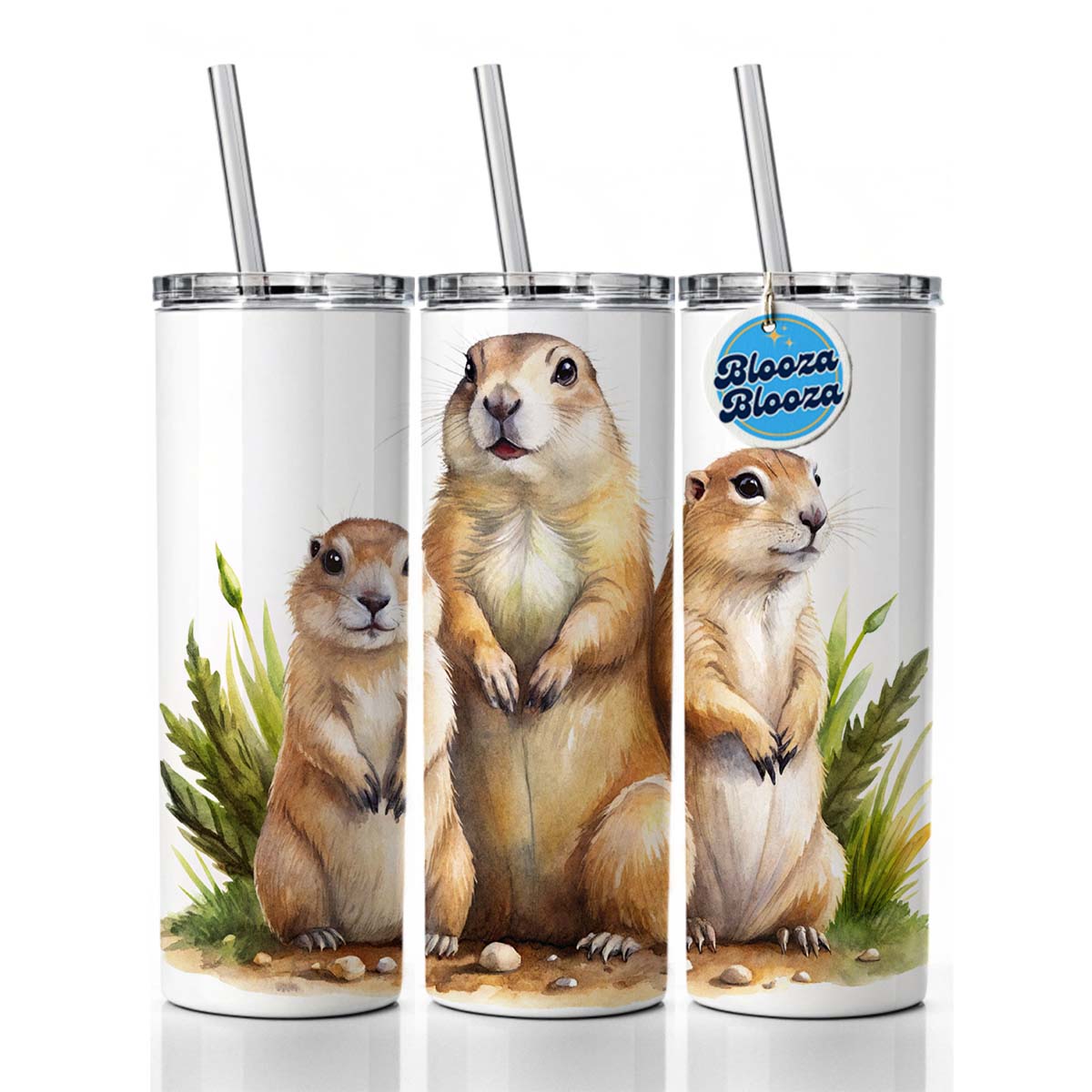 Prairie Dog Family Watercolor Skinny Tumbler 20oz with Straw Insulated Water Bottle Gift