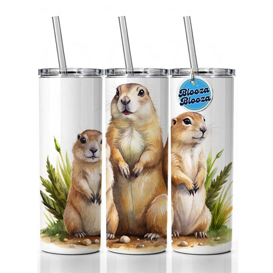 Prairie Dog Family Watercolor Skinny Tumbler 20oz with Straw Insulated Water Bottle Gift