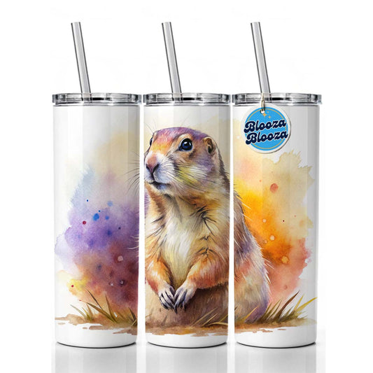 Prairie Dog Watercolor Skinny Tumbler 20oz with Straw Insulated Water Bottle Gift