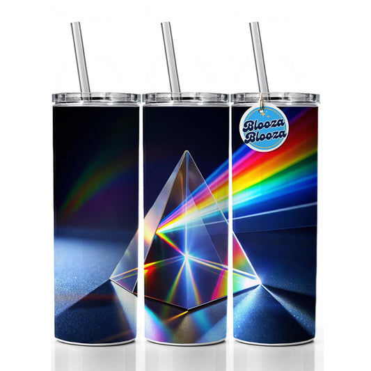 Pyramid Prism Refracted Rainbow Skinny Tumbler 20oz with Straw Insulated Water Bottle Gift
