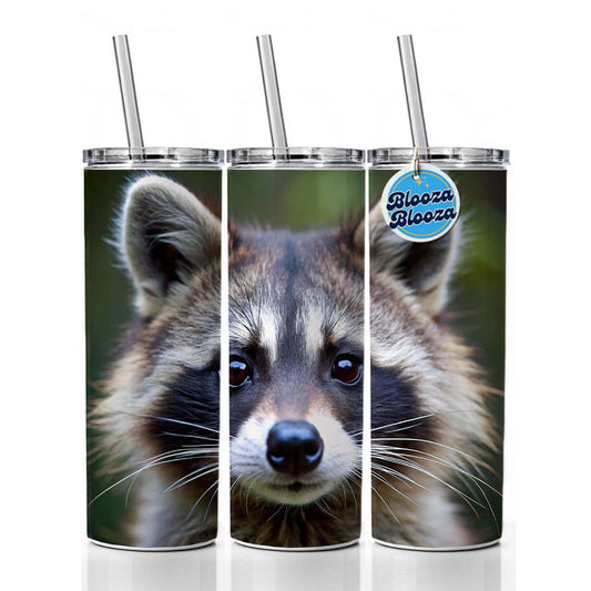 Raccoon Face Skinny Tumbler 20oz with Straw Insulated Water Bottle Gift