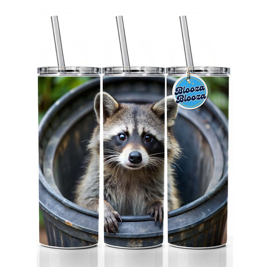 Raccoon In Barrel Trash Panda Skinny Tumbler 20oz with Straw Insulated Water Bottle Gift