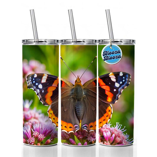 Red Admiral Butterfly Skinny Tumbler 20oz with Straw Insulated Water Bottle Gift