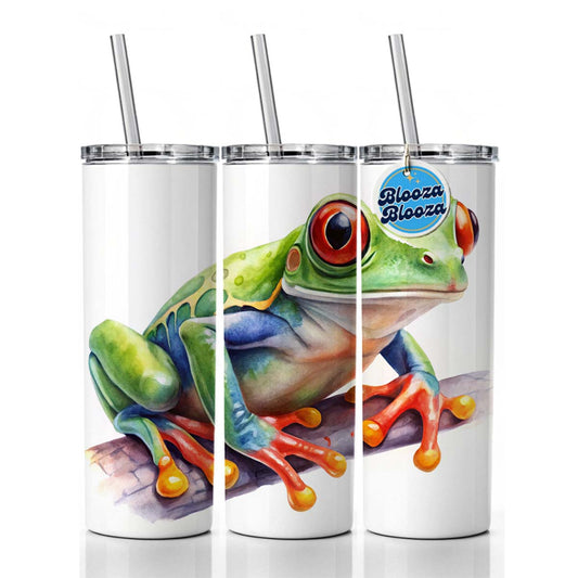 Red Eyed Tree Frog Watercolor Skinny Tumbler 20oz with Straw Insulated Water Bottle Gift