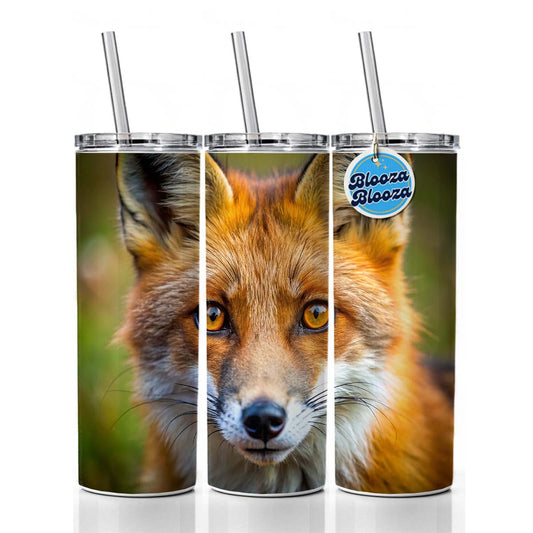 Red Fox Face Skinny Tumbler 20oz with Straw Insulated Water Bottle Gift