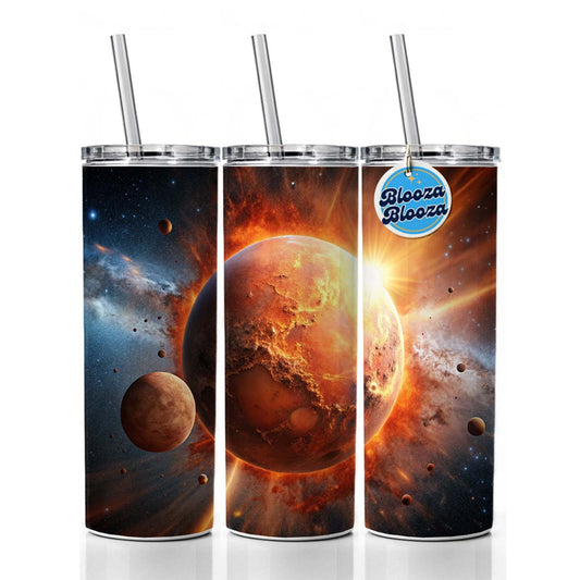 Red Planet Exploding in Space Sci-fi Skinny Tumbler 20oz with Straw Insulated Water Bottle Gift