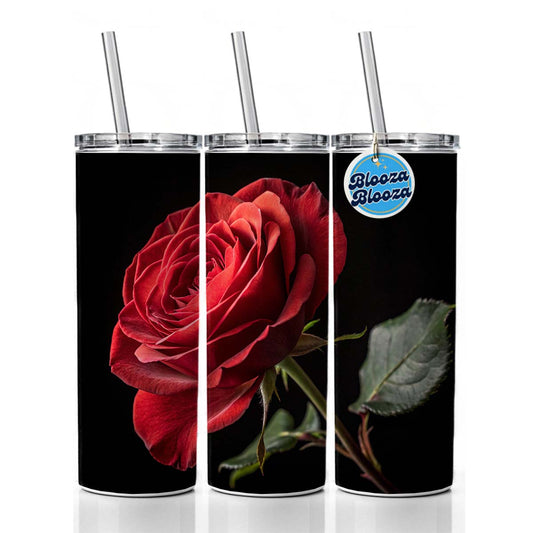 Red Rose On Black Background  Skinny Tumbler 20oz with Straw Insulated Water Bottle Gift