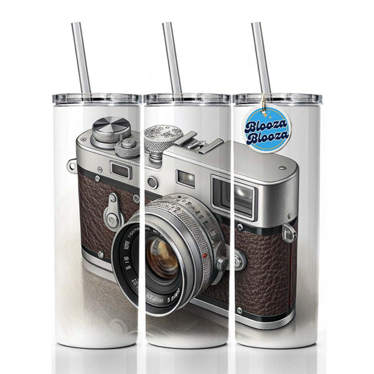 Retro 35mm Photography Camera Skinny Tumbler 20oz with Straw Insulated Water Bottle Gift