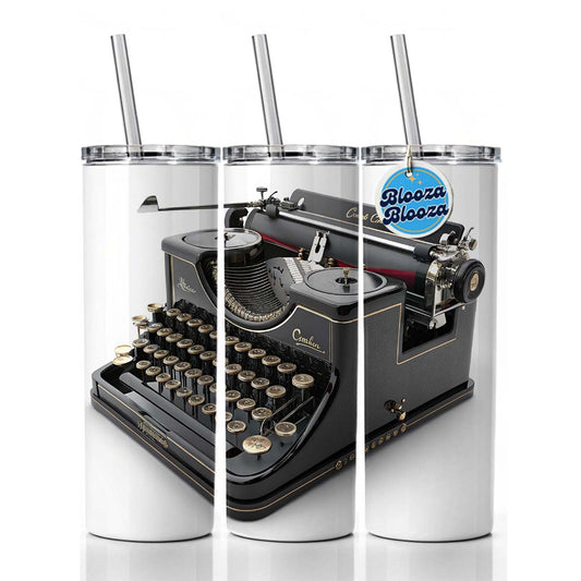 Retro Classic Black Typewriter Skinny Tumbler 20oz with Straw Insulated Water Bottle Gift