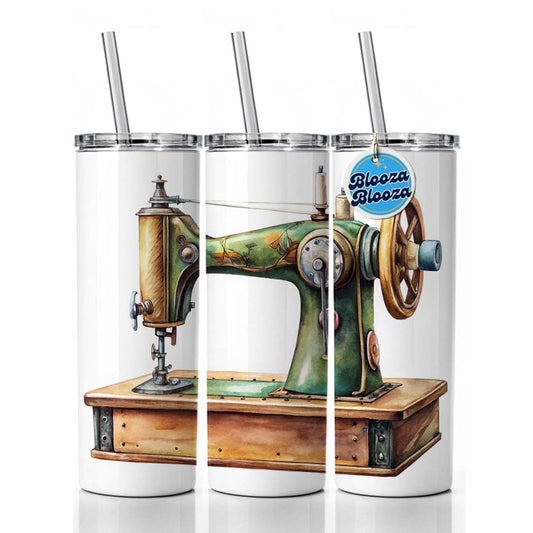Retro Classic Sewing Machine Watercolor Skinny Tumbler 20oz with Straw Insulated Water Bottle Gift