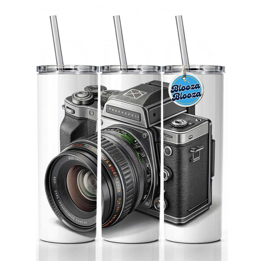Retro Medium Format Photography Camera Skinny Tumbler 20oz with Straw Insulated Water Bottle Gift