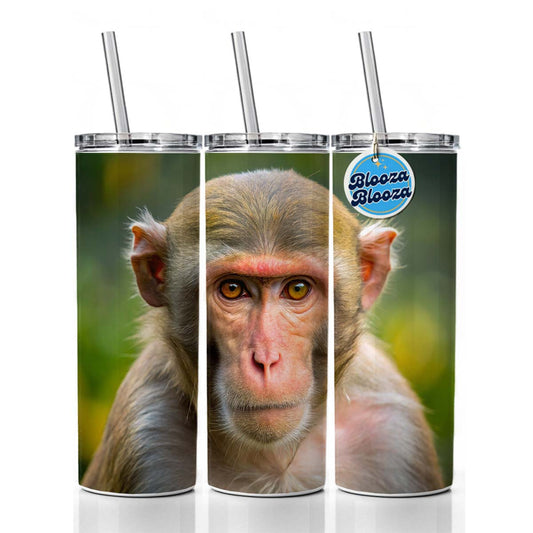 Rhesus Macaque Monkey Skinny Tumbler 20oz with Straw Insulated Water Bottle Gift