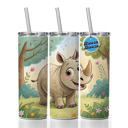 Rhinoceros Children's Illustration Style Skinny Tumbler 20oz with Straw Insulated Water Bottle Gift