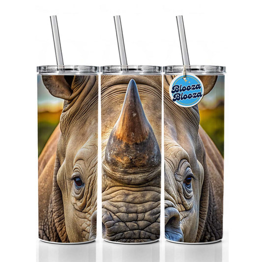 Rhinoceros Face Skinny Tumbler 20oz with Straw Insulated Water Bottle Gift