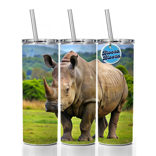 Rhinoceros Skinny Tumbler 20oz with Straw Insulated Water Bottle Gift